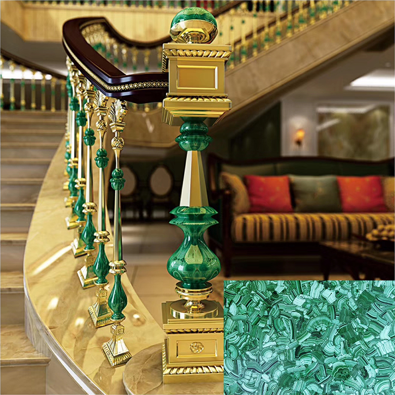 Natural Raw Malaquita Pedra Trilhos Caso Stair para Escadas, Ágata Verde Balaustradas, corrimãos de luxo