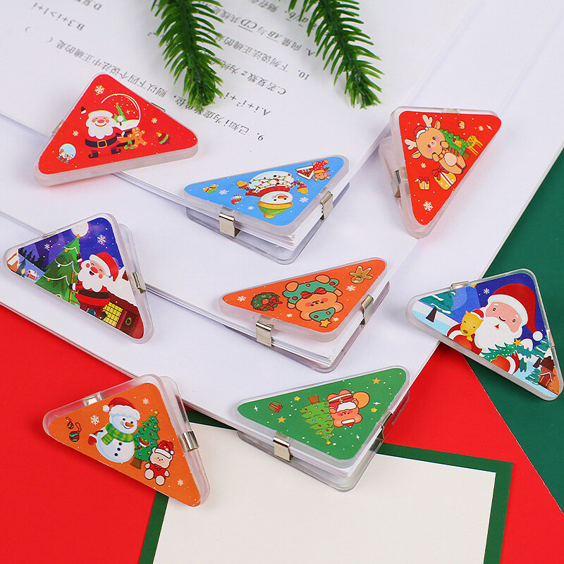 Clip de notas triangular de Navidad, 5 piezas, decoración de esquina de libro, marcador de libros, Clips de almacenamiento de papelería multifuncionales