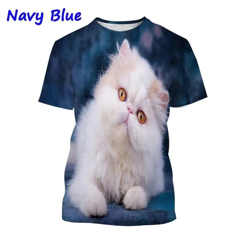 เสื้อยืดน่ารักสำหรับท่านชายแมวเปอร์เซียพิมพ์ลาย3D มาใหม่เสื้อยืดฮาราจูกุลำลองฮิปฮอปแนวสตรีทเสื้อยืดตลกเสื้อสตรีสำหรับทุกเพศ