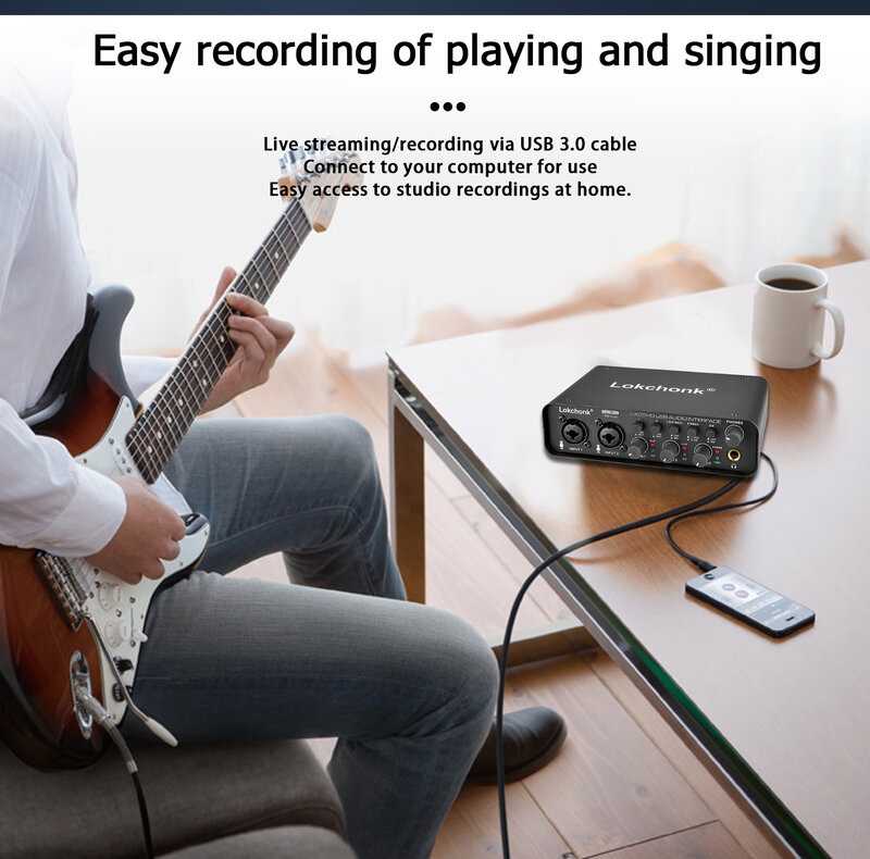 UX22 Audio Interface Soundkarte 24-Bit/192kHz Ad Converter, E-Gitarre Live-Aufnahme Profissão Eller Studio-Gesang, Podcast