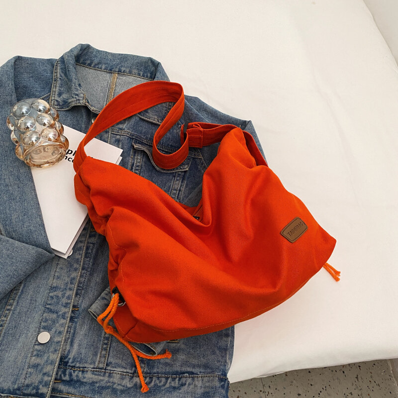 Duża pojemność płócienne torby na ramię kobiece proste torebka na długim pasku w jednolitym kolorze torebki markowe Sac główna damska torba na ramię Hobo