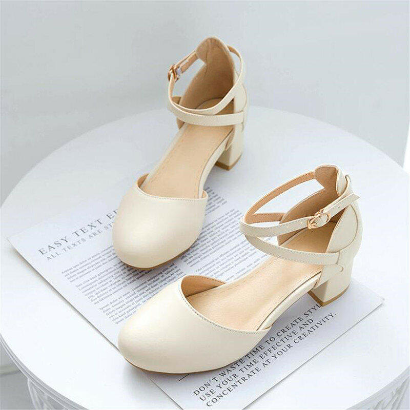 Girls Dress Shoes Women's High Heels Chunky Wedding Pumps Shoes Closed Toe Ankle Strap Party Pumps Shoes for Women Princess30-43