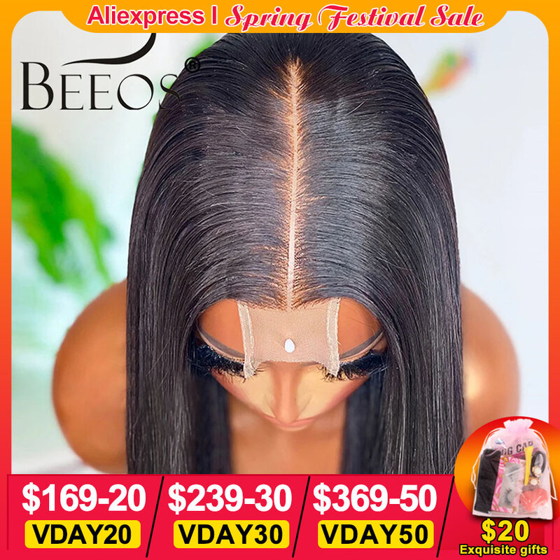 Wig penutup renda 2x6 HD tanpa lem rambut manusia pemisah dalam lurus wig Go penutupan depan renda transparan HD untuk wanita