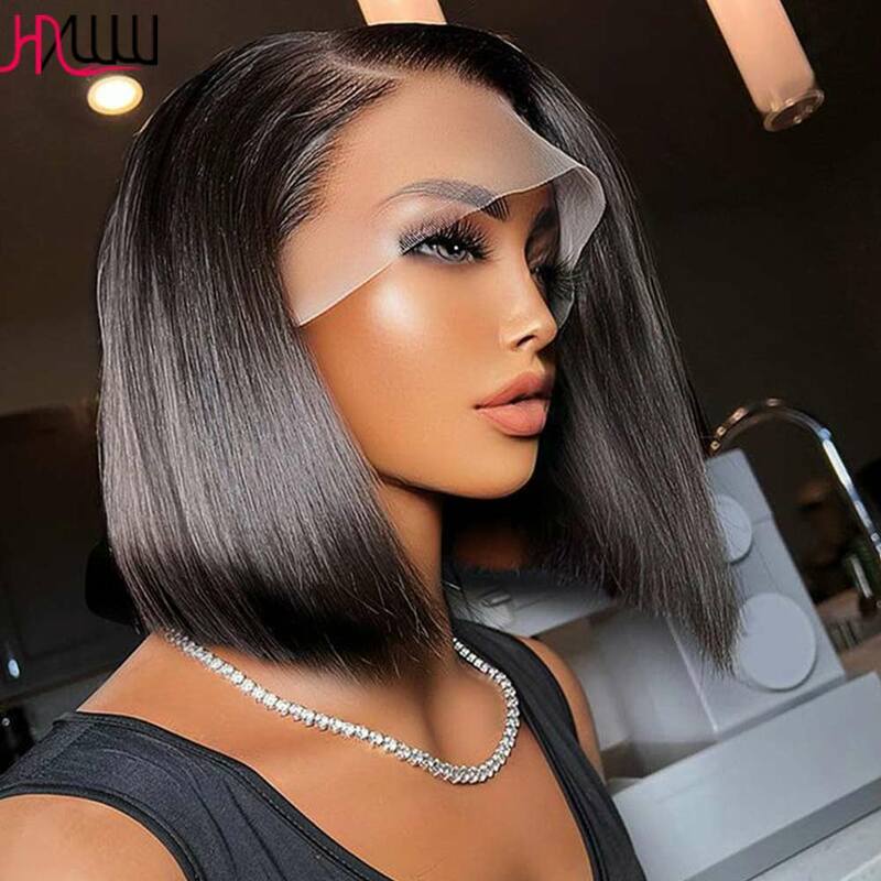 13x4 Lace Front Human Hair Wig Transparent Lace Frontal Wigs For Black Women Short Bob Wig Glueless Remy Straight Natural Wig