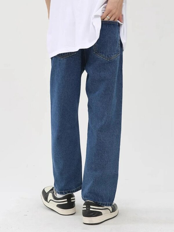 جينز قصير غير رسمي أحادي اللون أحمر داشيك للرجال ، جينز كلاسيكي مغسول ، بنطلون مستقيم ، شعيرات مبيضة بنطلون رصاص ، ملابس كورية