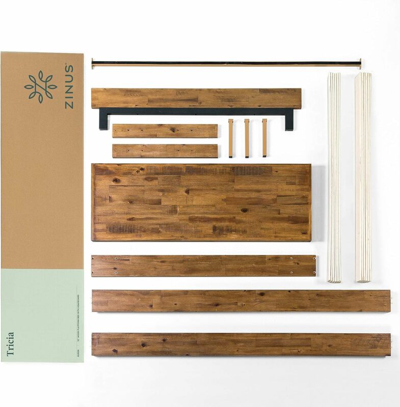 ZINUS Tricia kerangka kasur platform kayu dengan headboard yang dapat disesuaikan/dukungan batten, tanpa kotak pegas/mudah dirakit