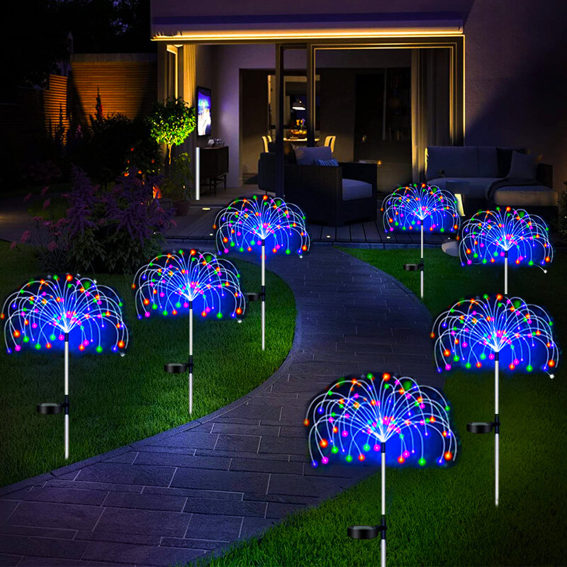 Lampe solaire LED en forme de feu d'artifice, imperméable, éclairage féerique, luminaire décoratif d'extérieur, idéal pour un jardin, une pelouse ou un sentier