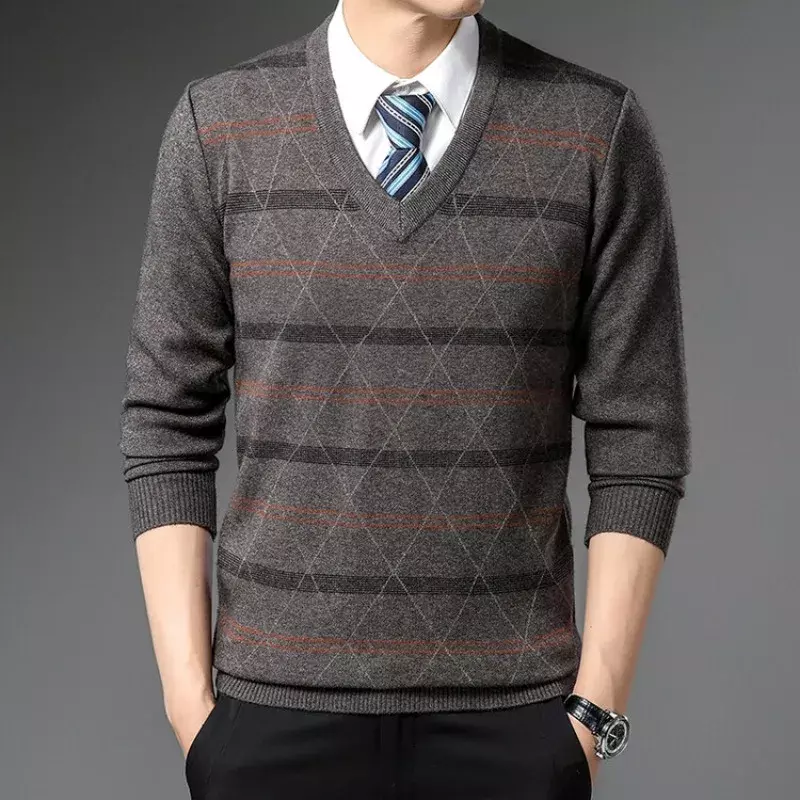 Suéter de punto con cuello en V para hombre, jersey de manga larga, informal, cálido, a la moda, novedad de 2023