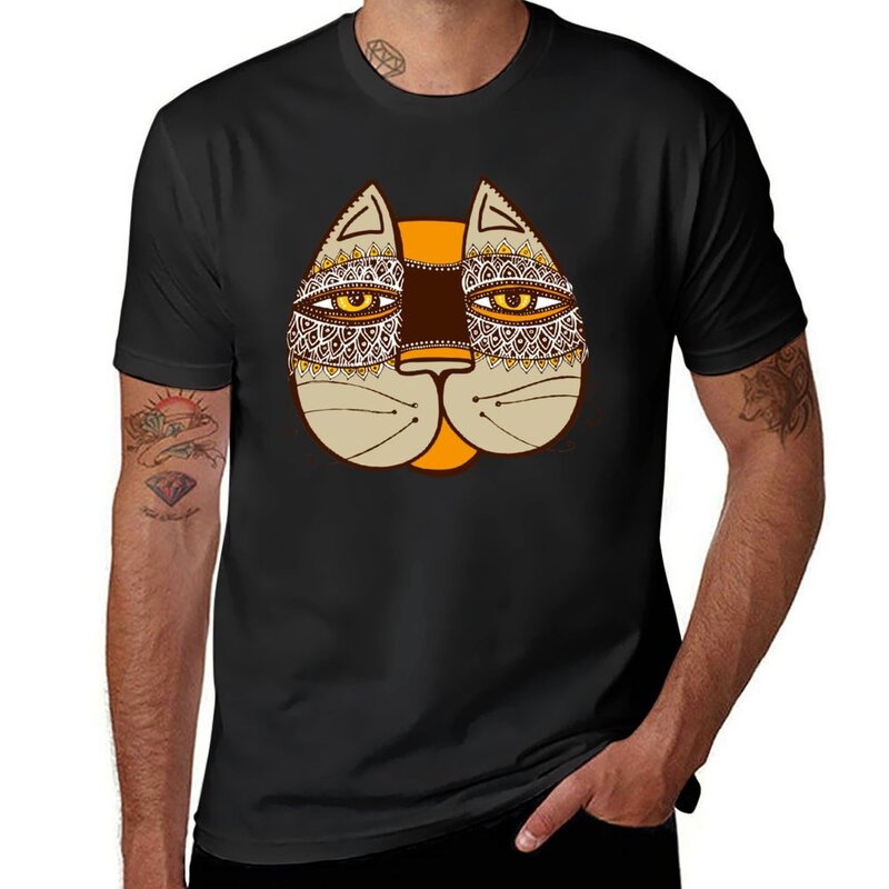 Цветная футболка с котом и племенным лицом, модные корейские футболки большого размера для занятий спортом