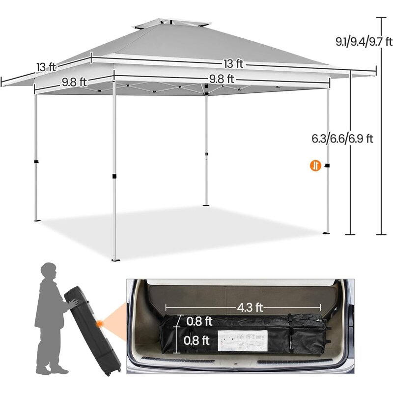 13x13 Pop Up Canopy Tent, Straight Leg Easy Single Person Set-up Folding Shelter w/Extending Eaves w/Rolling Storage Bag