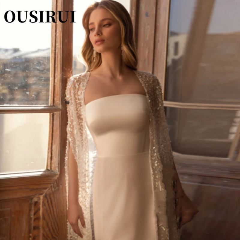 Wedding Dresses 2024 Jersey Glitter Bridal Gowns Women's Dress 2024 Arrived Summer New Strapless Sheath Ivory Sleeveless
