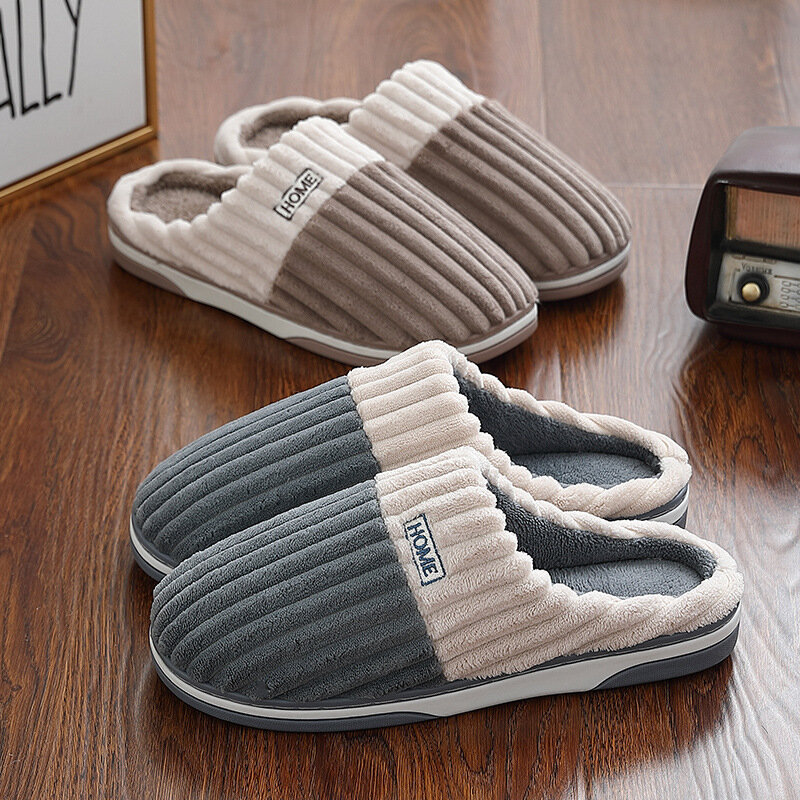 Big Size Women Men Home Slippers Winter Warm Plush Soft Comfort Shoes Couples Casual Bedroom Furry Thick Sole Non-Slip Slides