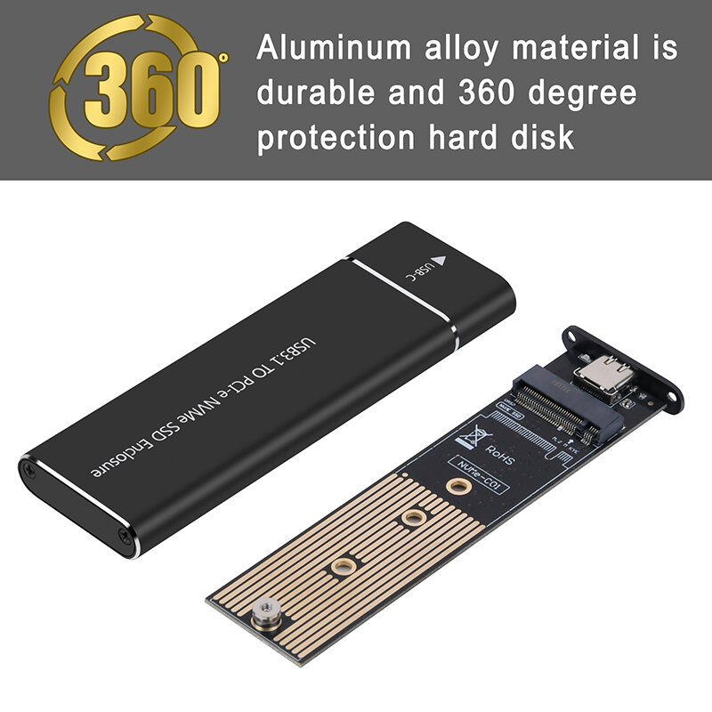 Adaptor kandang SSD M.2 NVMe, casing aluminium USB C 3.1 Gen2 10Gbps ke NVMe PCIe kotak eksternal untuk 2230/2242/2260/2280 M2 NVMe SSD