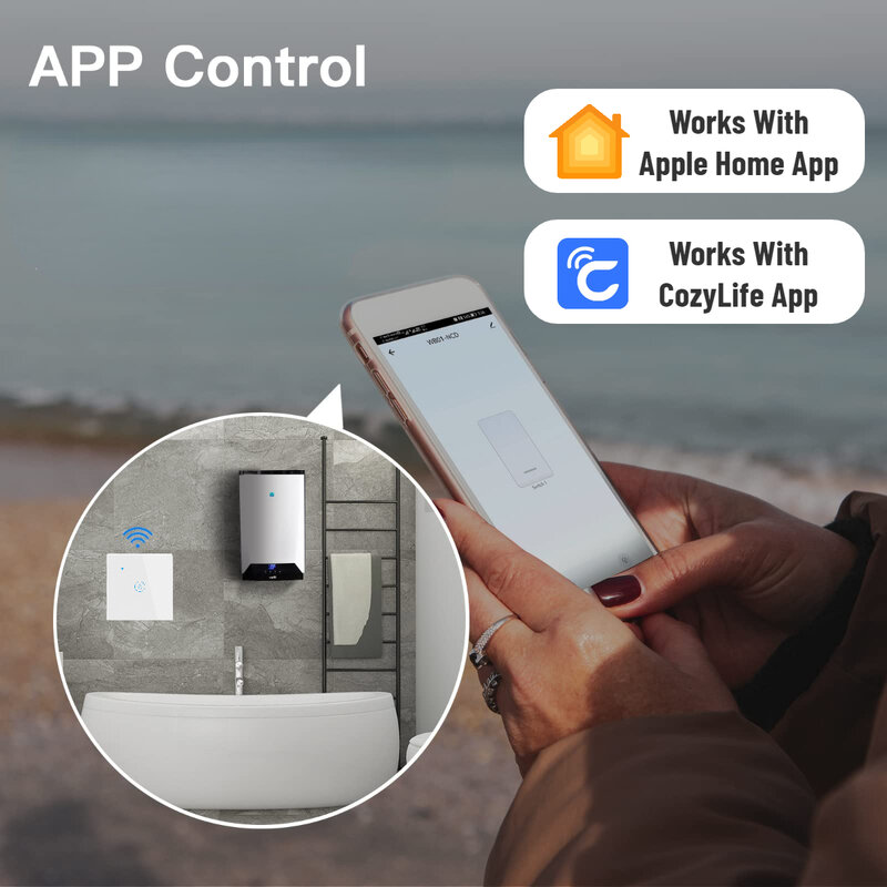 Interruptor de pared de 20A compatible con Apple HomeKit, interruptor de Panel de sincronización Siri, Interruptor táctil inteligente para caldera de calentador de agua, cable neutro necesario