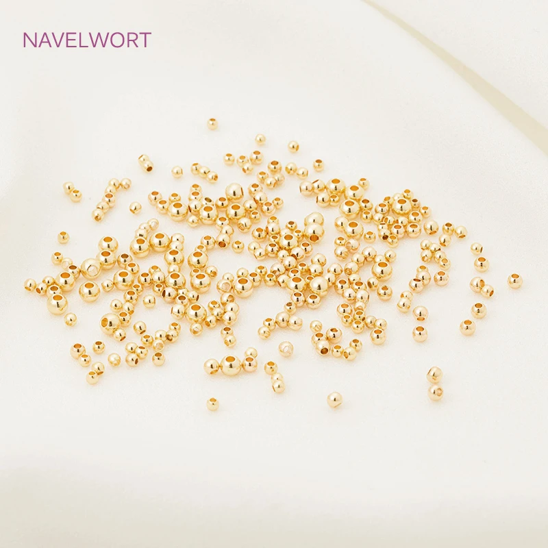 14K Gold Plated Brass Metal Seed Beads 2.5mm/3mm/4mm Round Smooth Spacer Beads For Bracelet Necklace DIY Jewelry Fittings