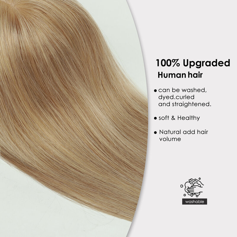 100% Remy Human Hair Toppers Blonde Golden Hairs Topper Silk Base Clip Pieces in Hair Extension for Women with Thinning Hair