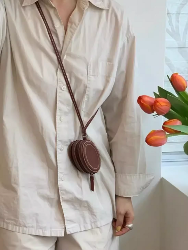 Mini bolsa de lápiz labial con forma de caja redonda, Halter bolso cruzado de estilo, diseño de espejo, bolsa de maquillaje versátil informal, bolsa de fiesta portátil para mujer