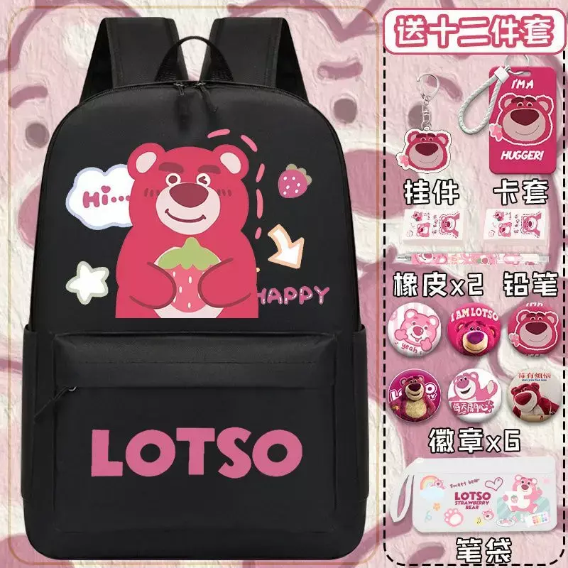 Sanrio tas punggung ringan untuk pria dan wanita, tas punggung kapasitas besar kartun beruang stroberi untuk pelajar pria dan wanita