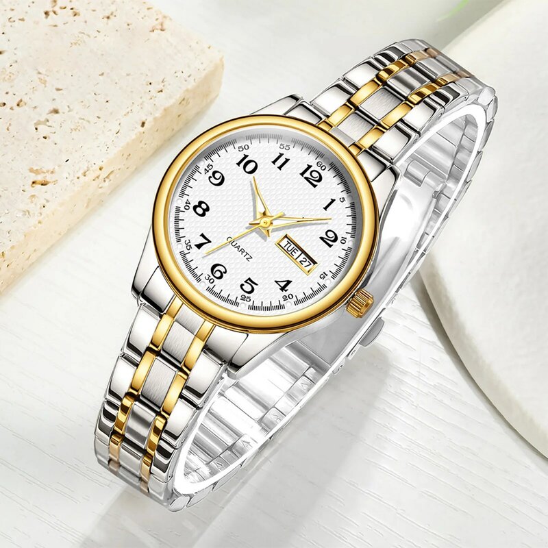 นาฬิกาผู้หญิงคลาสสิก28มม. นาฬิกาควอทซ์เรียบง่ายพร้อมปฏิทินคู่สำหรับการประชุมทางธุรกิจนอกสำนักงาน