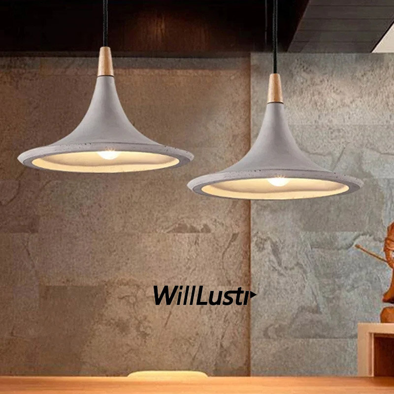 Cement Pendant Lamp Instrument Suspension Light Hotel Dining Room Bar Cafe Natural Wood Concrete Hanging Ceiling Chandelier