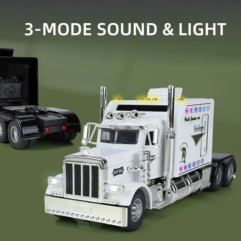 1/24 Trailer American Tow Truck Head Tractor Diecast Alloy Miniature Toy Car Model Pull Back Sound Light Collection Gift For Boy