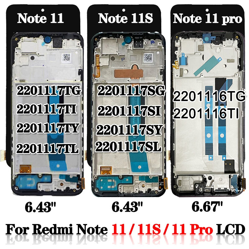 Display LCD com tela sensível ao toque, Display para Xiaomi Redmi Note 11 Pro, 11S, 2201117TG, 2201117TI, 2201117SG, AAA Plus