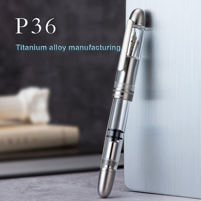 Asvine P36 Piston Filling Fountain Pen, Nib EF F M, Titânio e Acrílico, Escrita suave, Caneta Presente Office Business, Novo