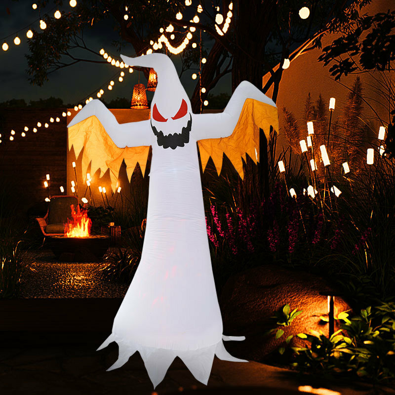 Led Opblaasbare Halloween Verlichting 2.4 Meter Halloween Led Opblaasbare Witte Spook Opblaasbare Lantaarn Vlamlamp Gloeien Horror Hot