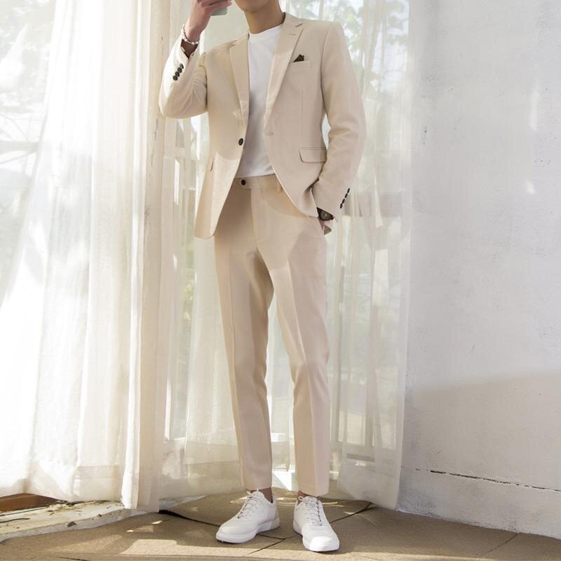 56 Korean style trendy casual suit engagement dress two-piece suit British style suit men's collar jacket