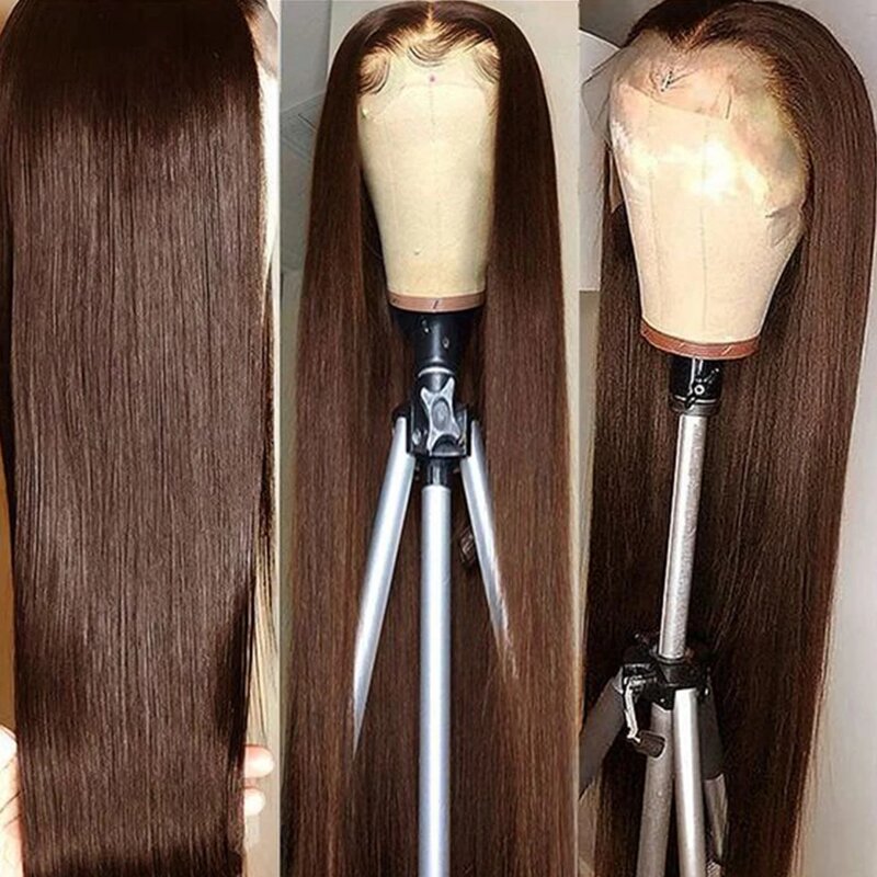 4# Chocolate Brown Straight Lace Front Wig 13x4 Lace Frontal Human Hair Wig for Women Remy Brazilian Hair Transparent Lace Wig