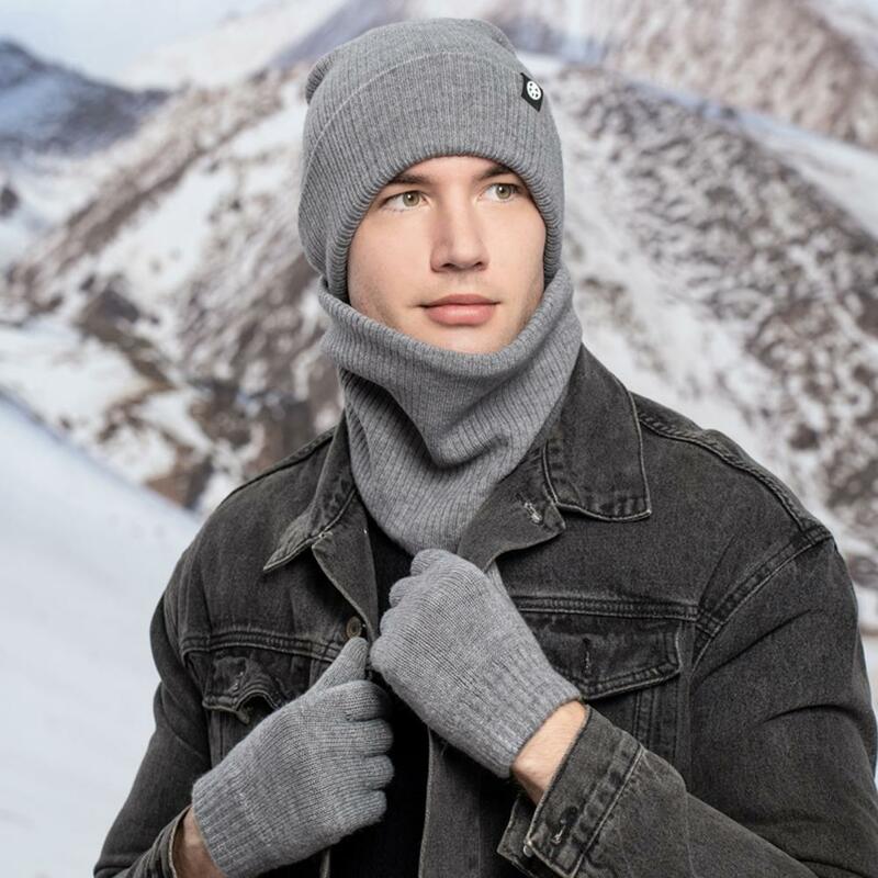 Hat Scarf Set Ultra-thick Windproof Winter Beanie Hat Gloves Scarf Set Soft Elastic Knitted Neck Warmer Solid Color Weather