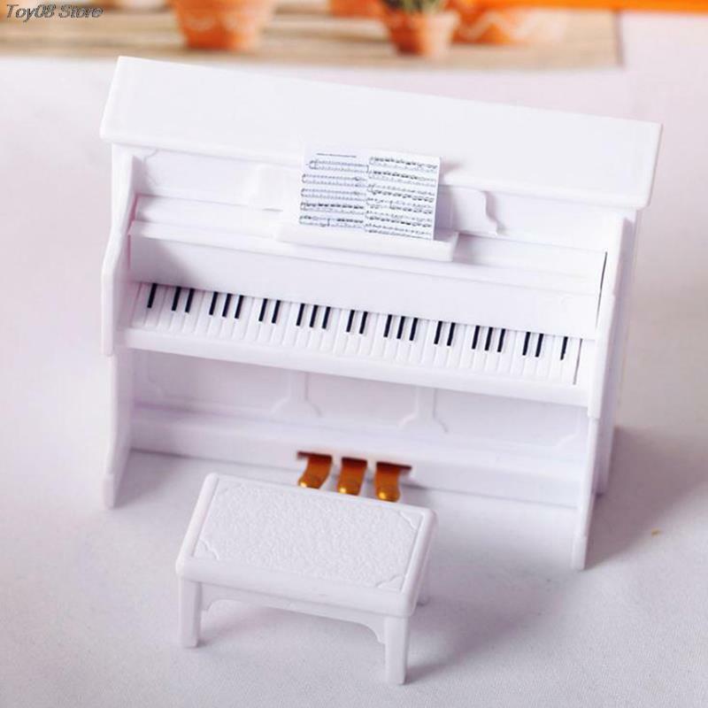 1:12 drewniany fortepian ze stołkiem Model zabawki akcesoria domek dla lalek miniatura wykwintne dla domku dla lalek naklejka zabawkowe meble