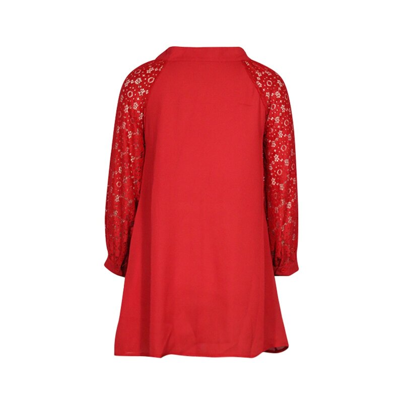 Gaun wanita musim semi dan musim panas 2024, jubah Mini kasual longgar merah leher V berongga Motif Splicing renda Halter elegan wanita