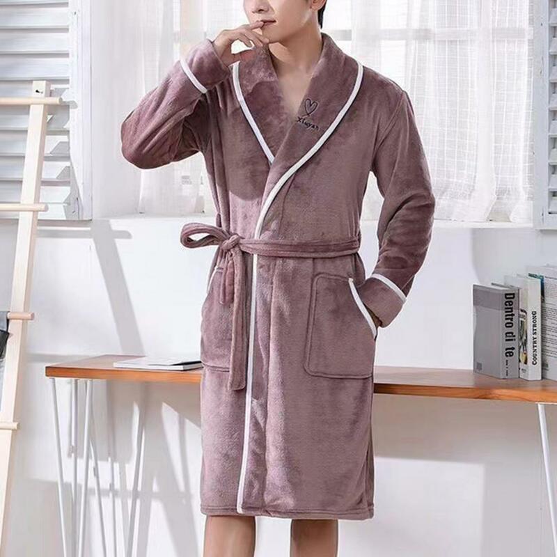 After Bathing  Chic Cold-proof Winter Nightgown Contrast Color Nightgown Soft   for Bedroom