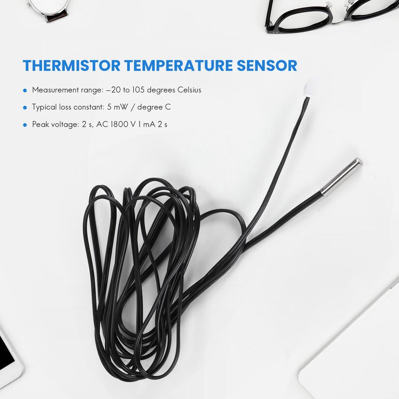 Sensor de temperatura de Termistor NTC, cable de sonda impermeable, 2 m, 10 K, 1%, 3950