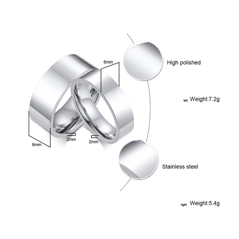 Кольцо из нержавеющей стали шириной 3/4/6/8 мм, полированное классическое большое Кольцо для мужчин и женщин, Подарочная бижутерия