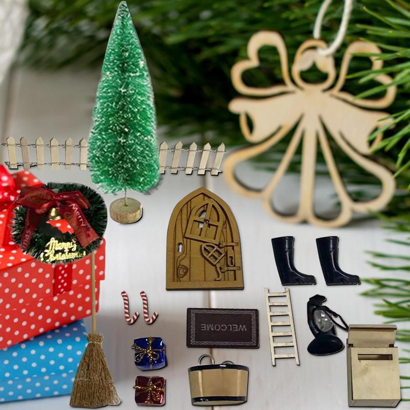 Kit Pintu Peri Natal 17 Buah Dekorasi Tomte Gnomes Swedia Peri Pintu Taman Peri Magis Aksesori Dinding Natal