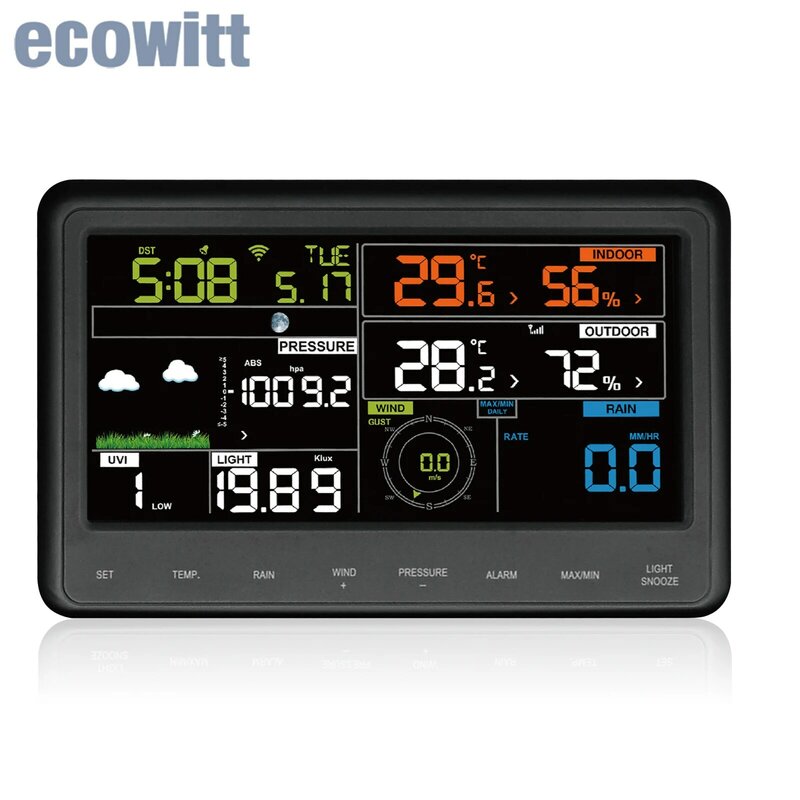Домашняя Wi-Fi Метеостанция Ecowitt WS2910_C, консоль монитора 6,75 дюйма, цветной дисплей с внутренним термогигрометром и барометрическим
