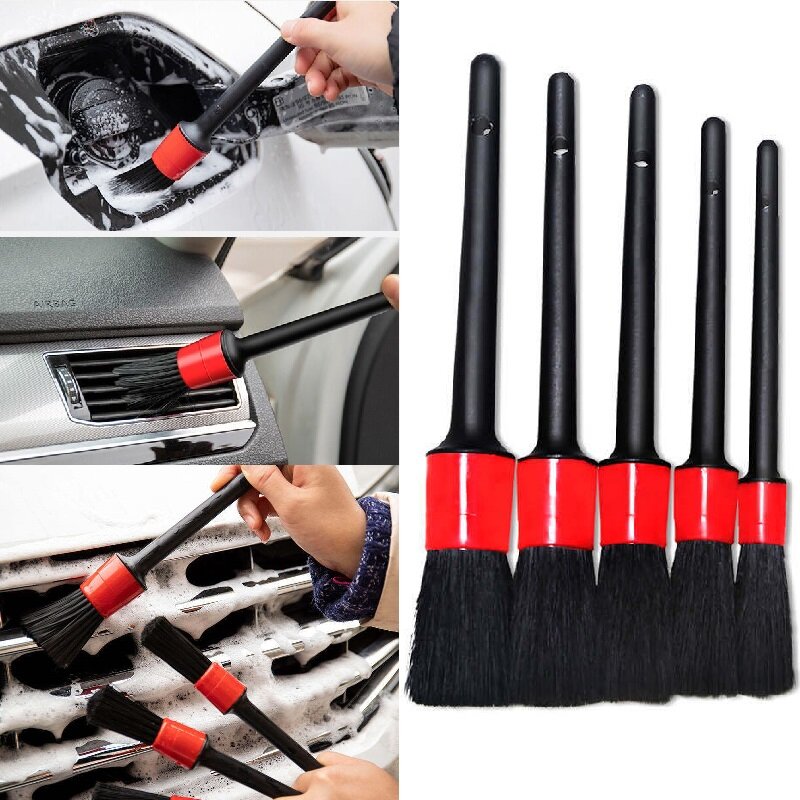 Set di spazzole per Auto 1/5x per i dettagli dell'auto spazzola per la pulizia presa d'aria interna ruote per cruscotto spazzole per Auto strumenti accessori per Auto