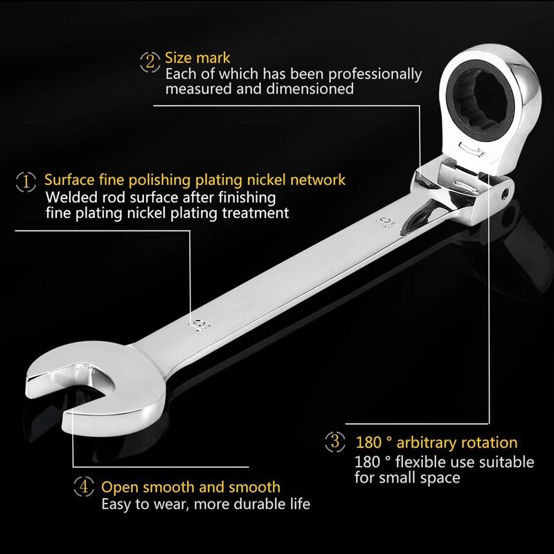 Kombinowany klucz zapadkowy 6-13mm, z elastyczna głowica, dwufunkcyjne narzędzie z grzechotką, zestaw z grzechotką. Ręczne narzędzia do napraw samochodowych