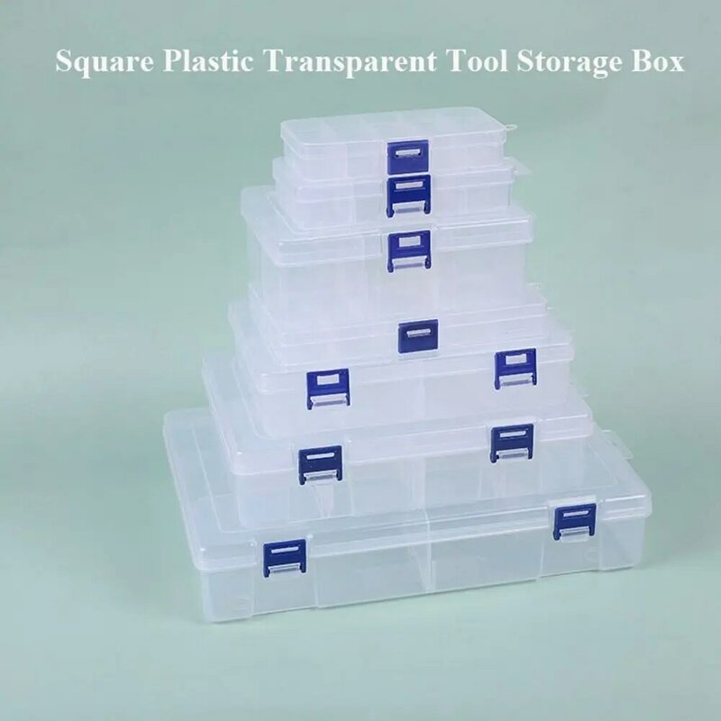 Caja de almacenamiento cuadrada de plástico transparente para artículos pequeños, soporte duradero para herramientas de pesca, accesorios, herramientas eléctricas