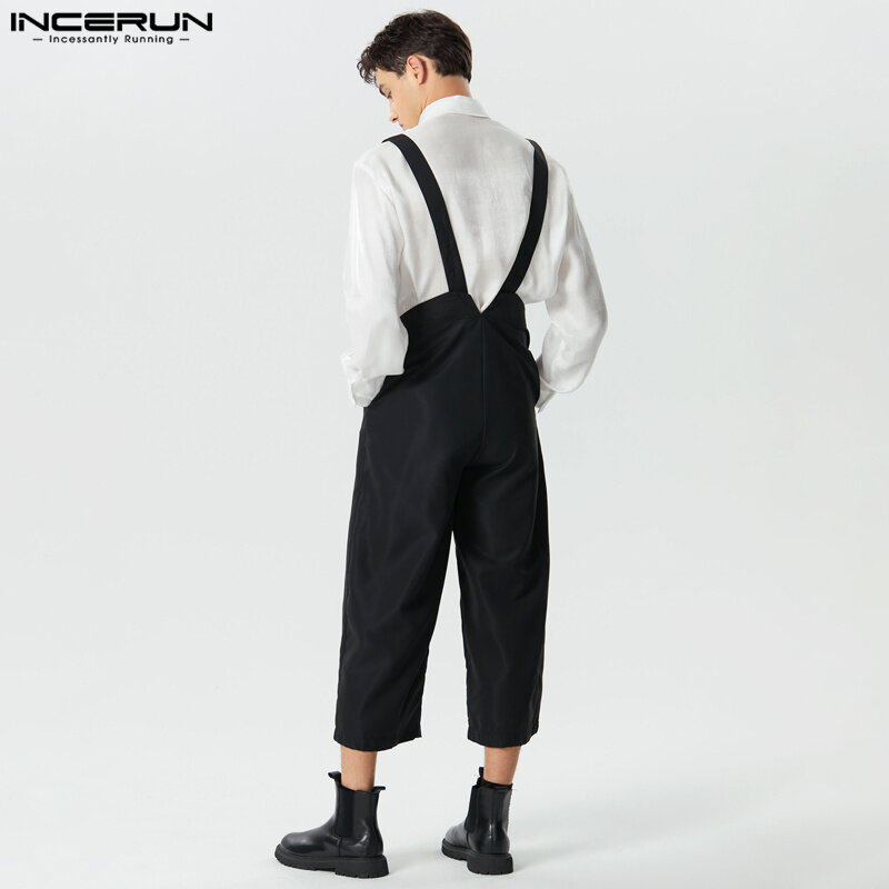 Incerun-Macacão monocromático de cintura alta masculino, streetwear masculino, macacão com suspensão casual, macacão solto de alças, 2021