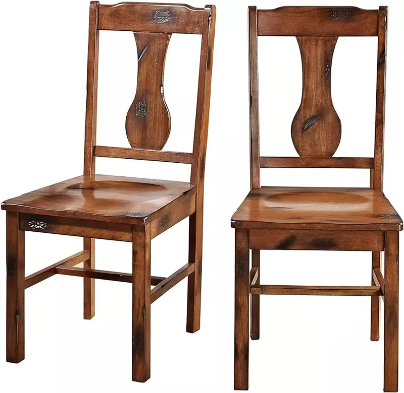Rustic Farmhouse Wood Distressed Dining Room Chairs Kitchen Armless Dining Chairs Kitchen, Set of 2, Brown Oak
