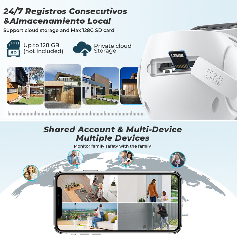 كاميرا PTZ IP مع الكشف عن الإنسان ، نظام أمان CCTV ، شاشات مزدوجة ، 3 عدسات ، 8X Zoom ، WiFi ، في الهواء الطلق ، 6K ، 12MP ، HD ، iCSee