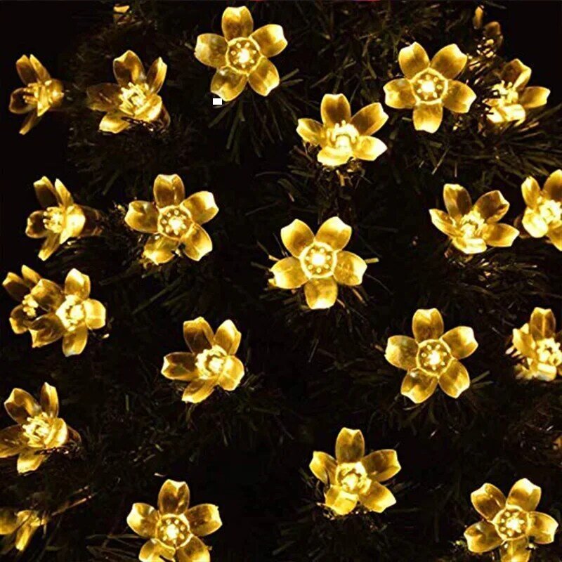 Solar Flower LED Light String, decoração ao ar livre, festa de Natal, casamento, jardim, iluminação de cordas, conto de fadas, IP55 impermeável