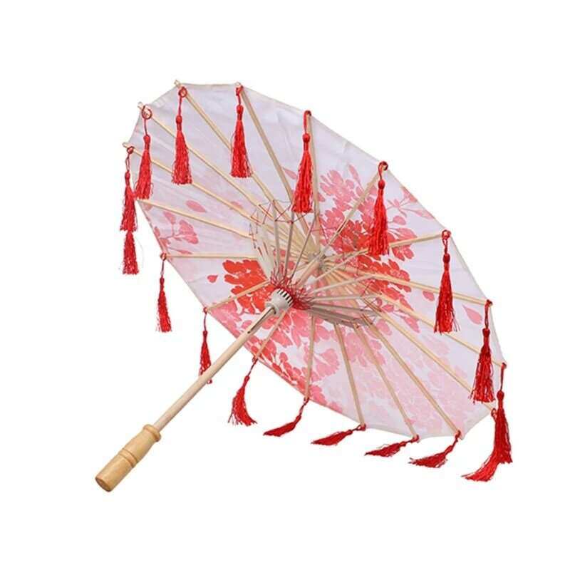Payung Kain Satin Tradisional Bunga Sakura Jepang Payung Pertunjukan Tari Kuno Payung Penopang Gaya Tiongkok Antik
