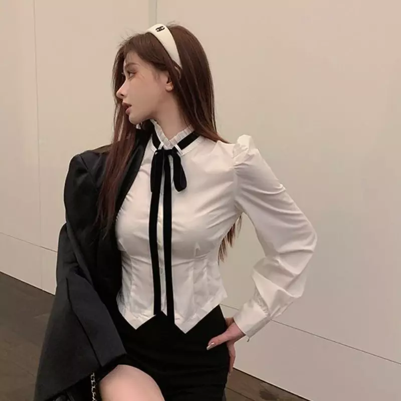 White Shirts Women Lolita Style JK Student Pure Spring New Arrival Office Lady Slim Crop Hotsweet Trendy Long Sleeve Chic Design