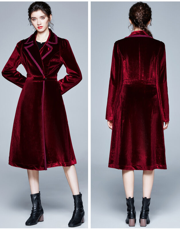 Новинка 2023, шелковая бархатная ветровка из французского бархата, длинное платье, пальто, женское замшевое облегающее пальто до колена с поясом