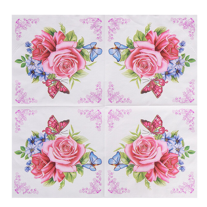 20pcs/Pac 33*33cm 2-Ply New Colourful Napkins Printed Rose Butterfly Paper Napkins Home Party Pure Wood Pulp Paper Placemat