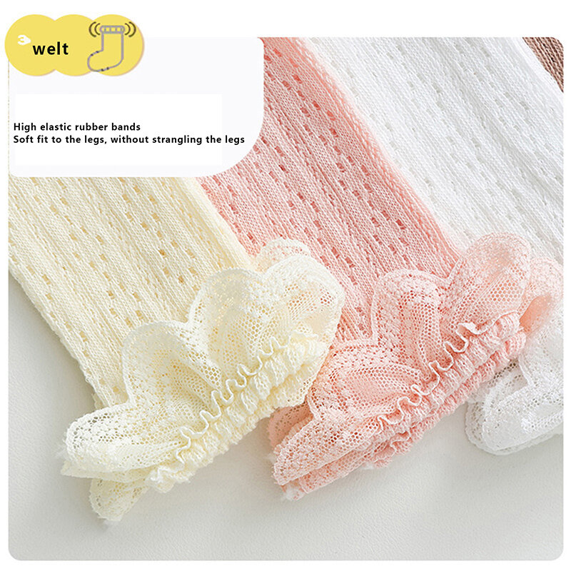 Toddler Girls Knee High Socks Infant Baby Summer Breathable Knit Lace Ruffle Princess Socks for Party Wedding Photography